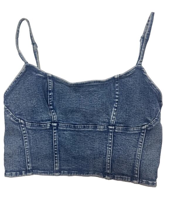 American Eagle Outfitters Tops - American Eagle Denim Crop Top Corset Style Stretchy Adjustable Womens Medium